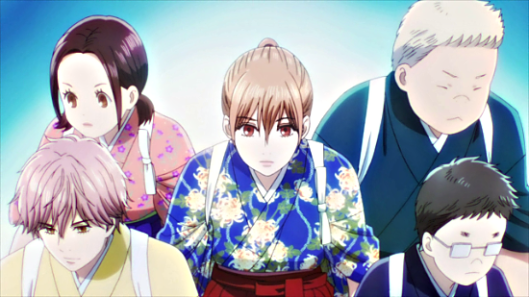 Chihayafuru - Kana, Taichi, Chihaya, Nishida, and Komano